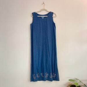 Jane Ashley – Vintage Embroidered Denim Sleeveless Maxi Dress
